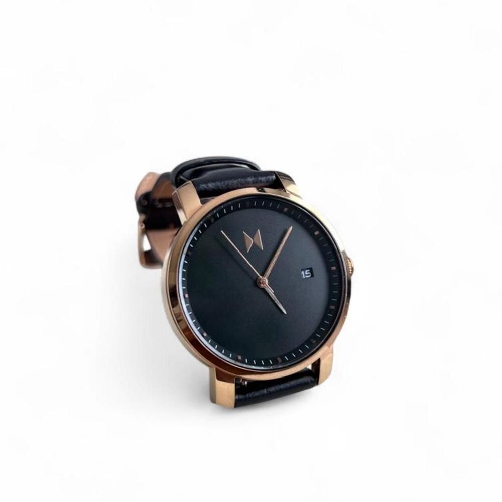 Rose Gold & Black Genuine Leather Watch